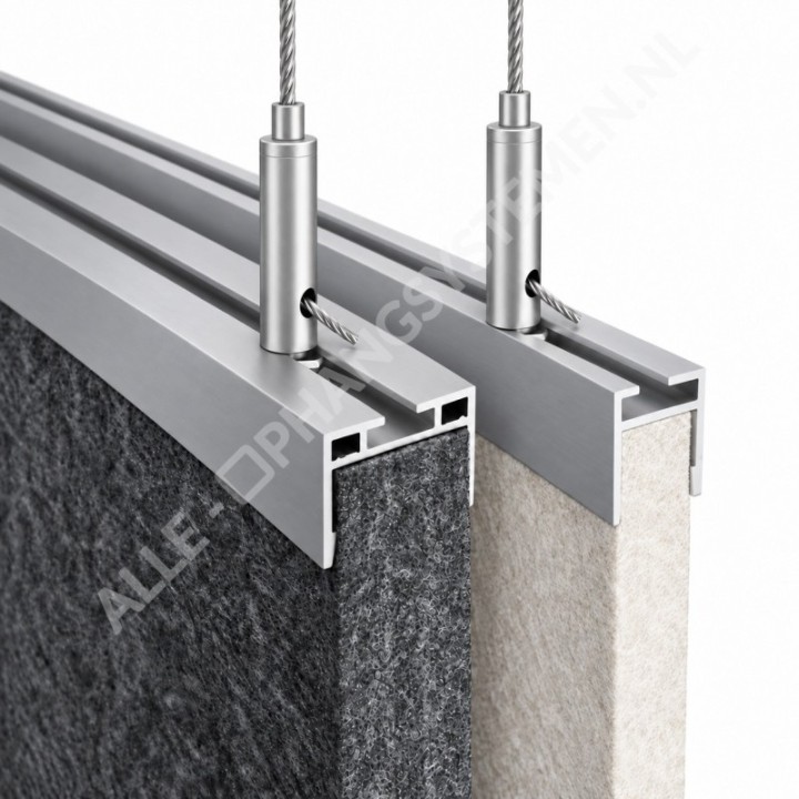 GeckoTeq Aluminium klem- en ophangrail voor akoestische PET-panelen 9/12/24mm – 20kg