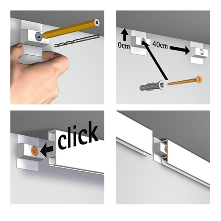 AT Click Rail Wit Overschilderbaar Budget Pakket - 3 meter